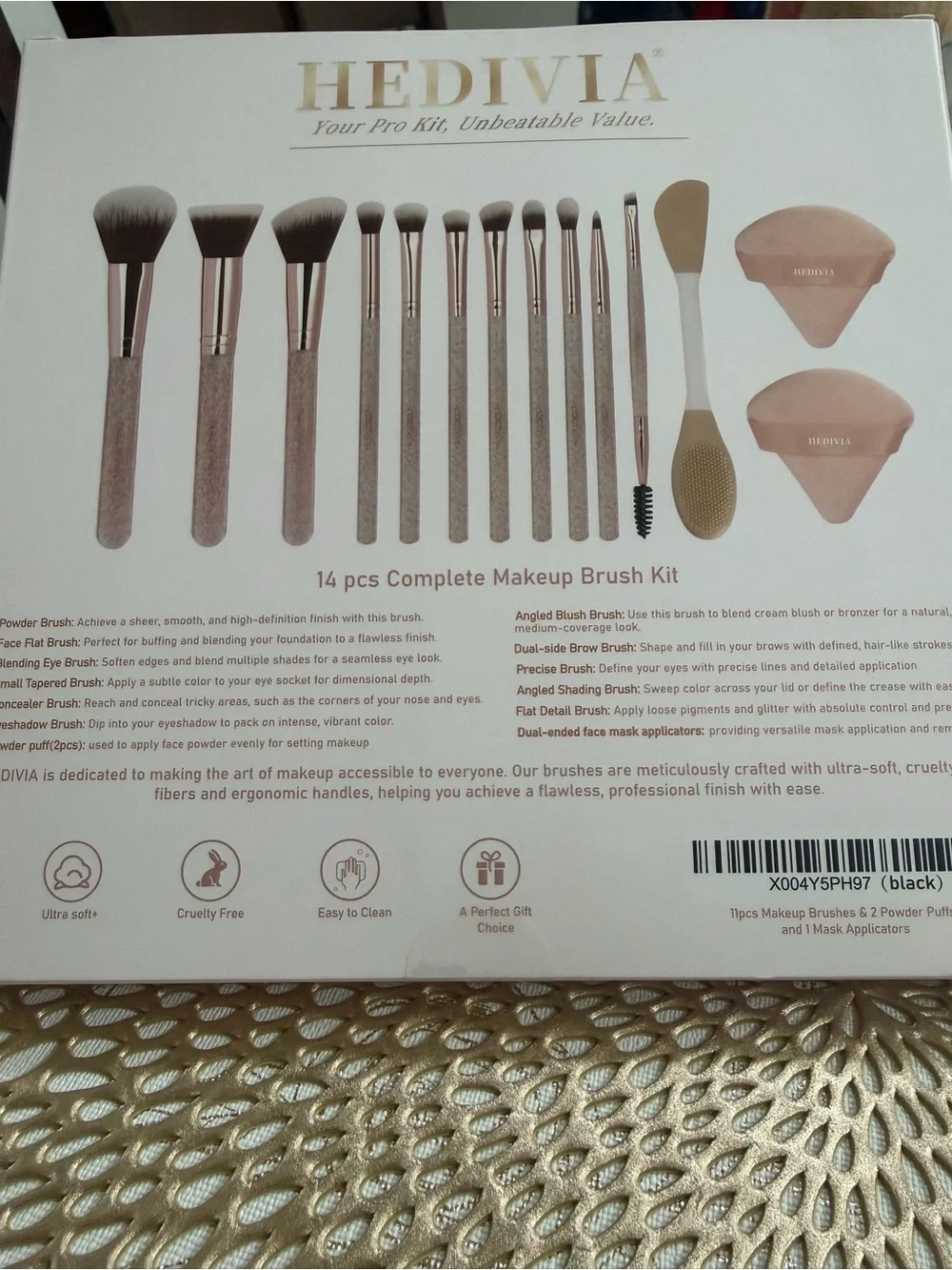 HEDIVIA 14-Piece Complete Makeup Brush Kit